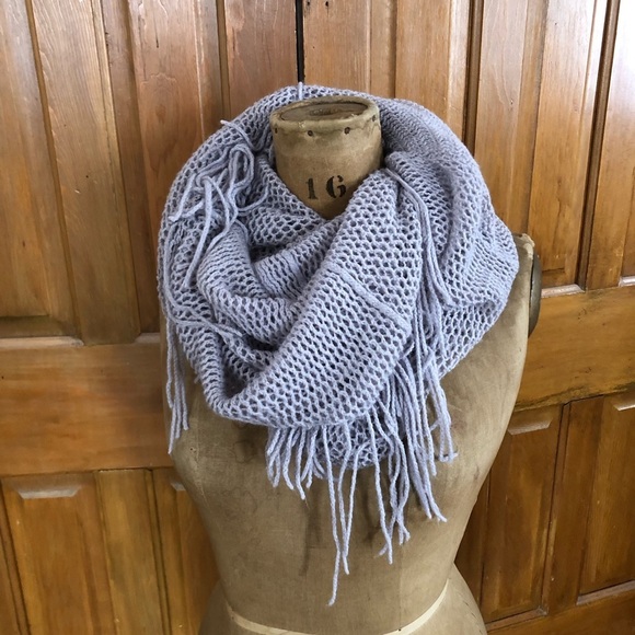 Knit Tube Infinity Scarf with Fringes - Picture 15 of 15